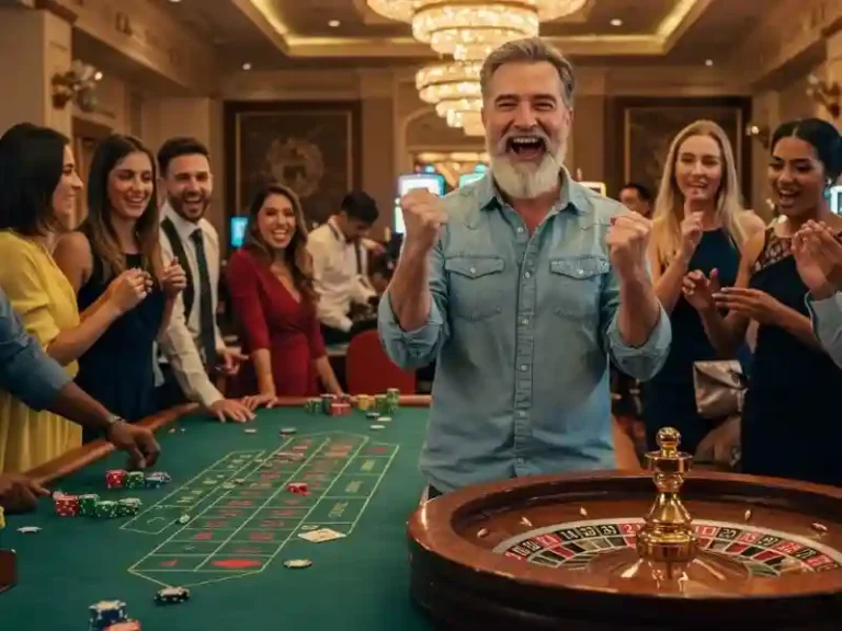 Smiling player placing a winning roulette bet at VMX 2024 casino event.