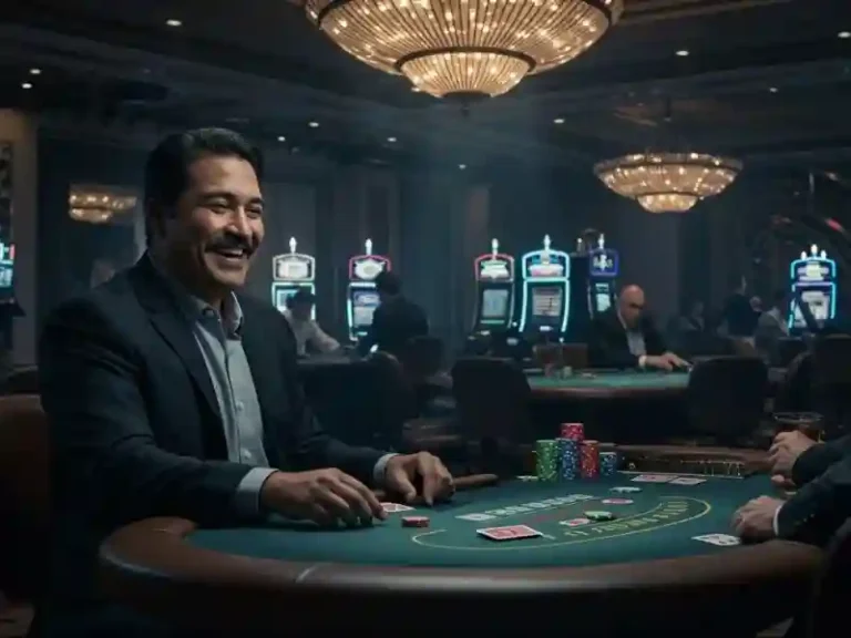 Vivaph joyful baccarat gamer placing confident bets at the table.