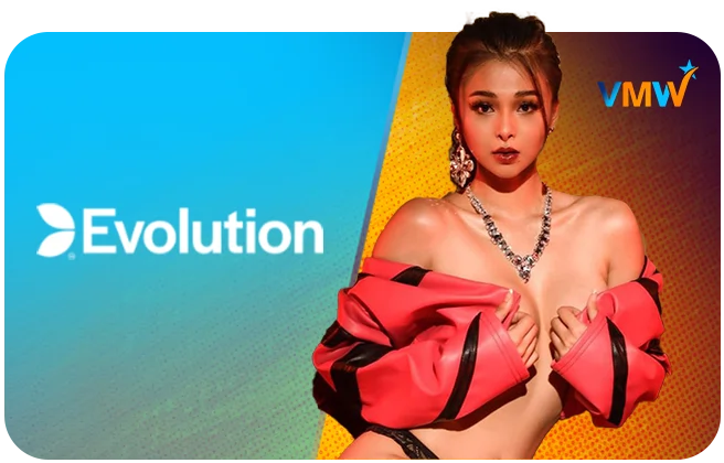Evolution Live Games banner with dynamic live gameplay visuals for engaging VMWIN action