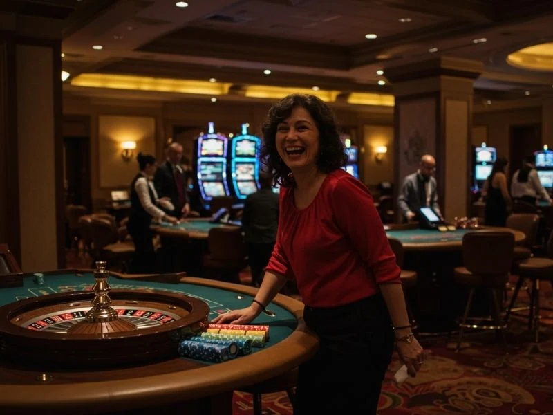 Vivamax Voucher Code Smiling Woman Standing by Roulette Table joyful gaming