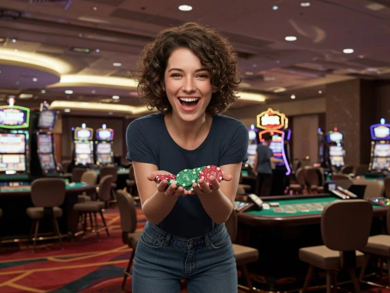 Vivamaxmovies Smiling Woman with Slot Chips happy victory