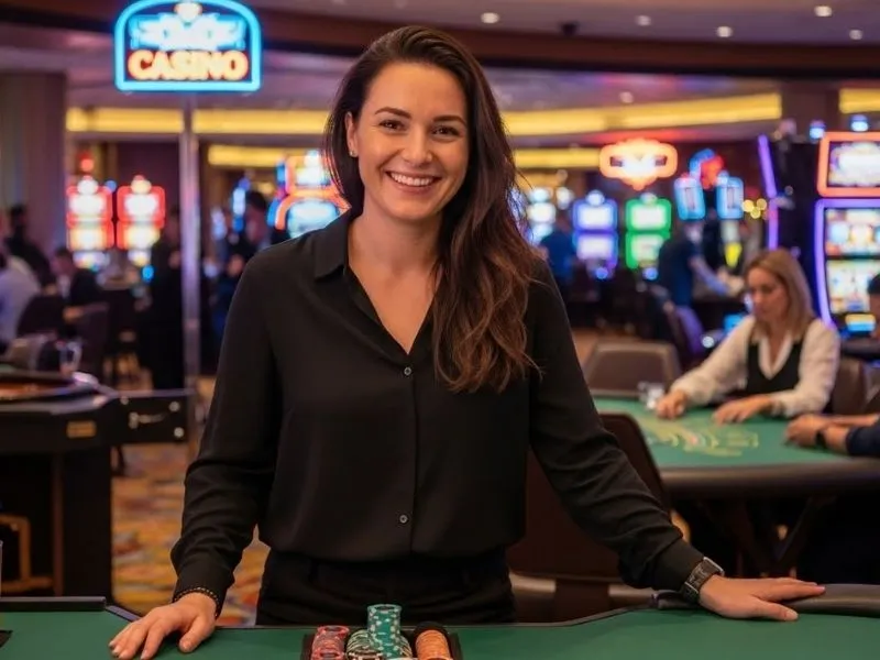 Joyful poker player enjoying the game in a GCash online casino themed environment