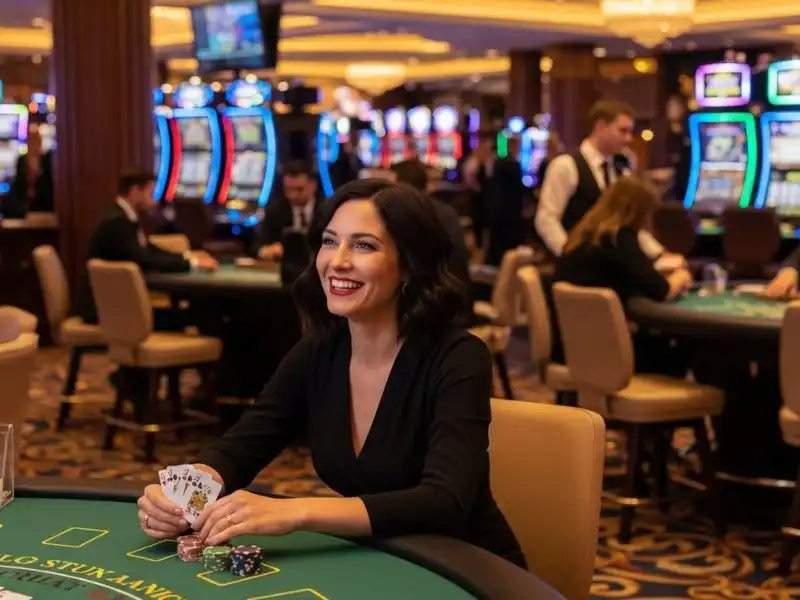 Calm poker player smiling at the table in vivamax uhaw inspired VMWIN casino setting