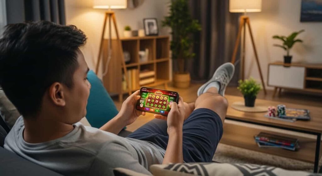 Filipino mobile gamer playing angeli khang casino games