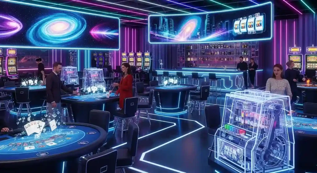 Ava Mendez Viva Max neon casino lounge gaming atmosphere