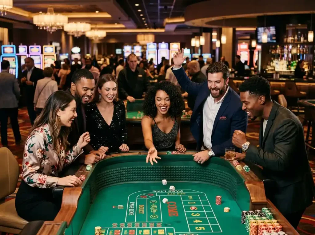 Casino plus color game group of friends enjoying a luxury casino experience with table games and entertainment