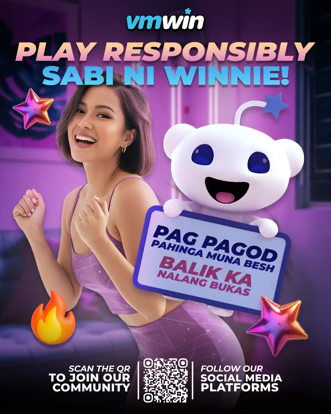 About Us ng VMWin (Vivamaxwin): Sabi ni Winnie, play responsible habang nag-e-enjoy sa VMWin casino games.