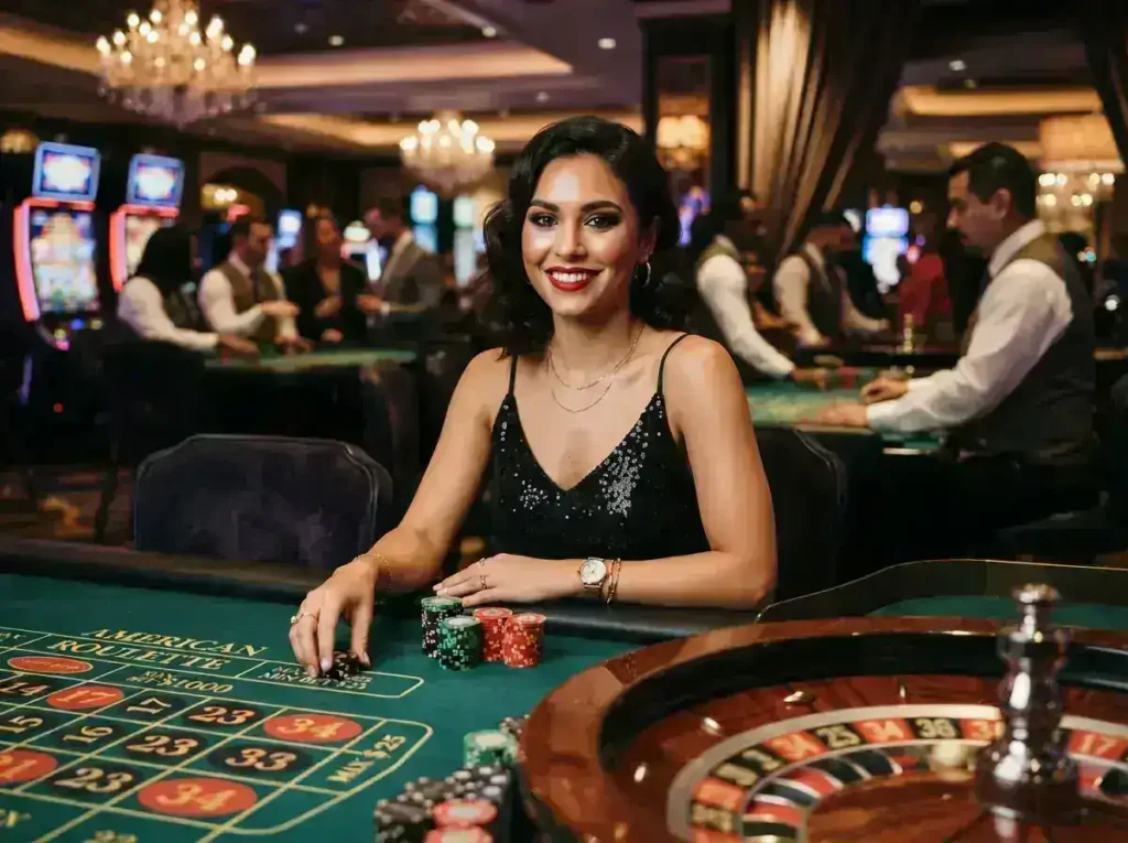 Elegant female player at a casino table representing the premium experience of Extreme Online Casino.