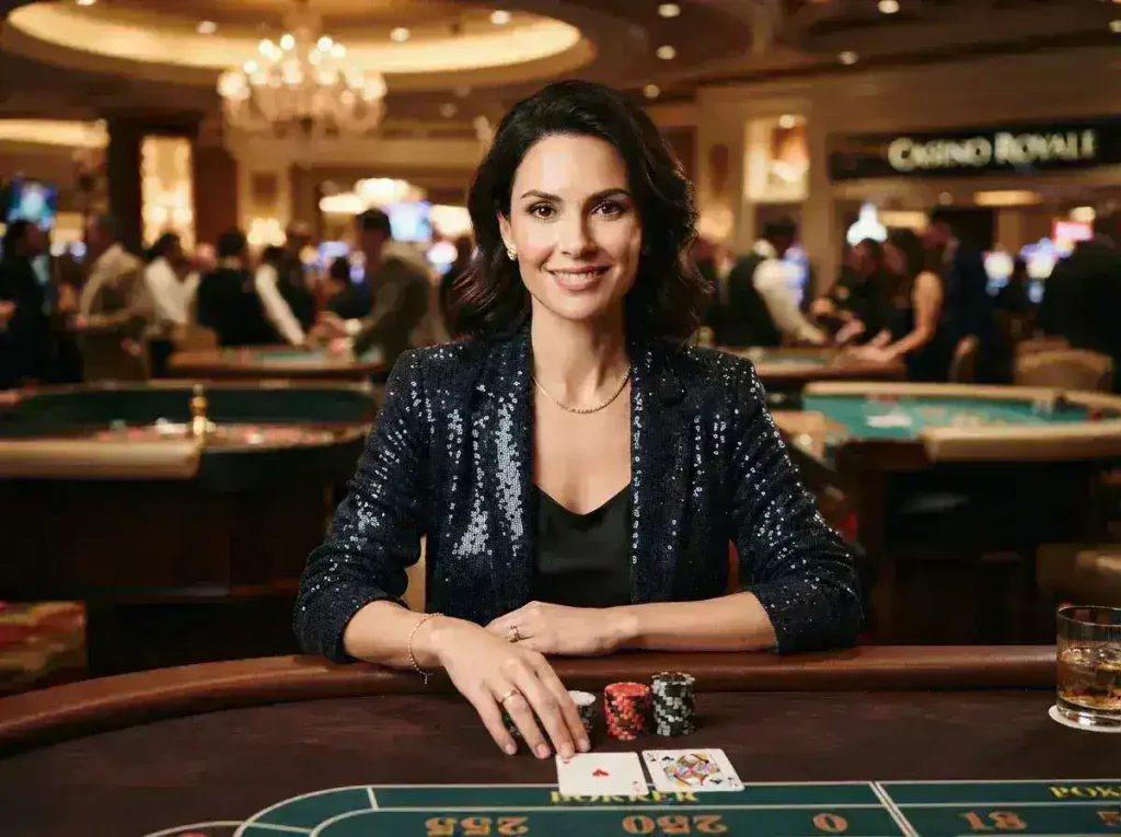 Elegant female player enjoying a VIP table game area at a luxury casino with og777 casino login.