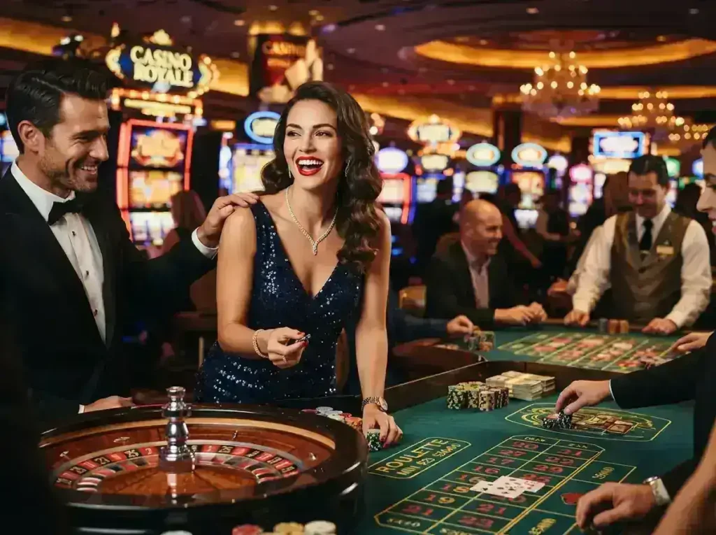 Female guest enjoying casino games inside a luxury casino inspired by the excitement of og777 casino login.