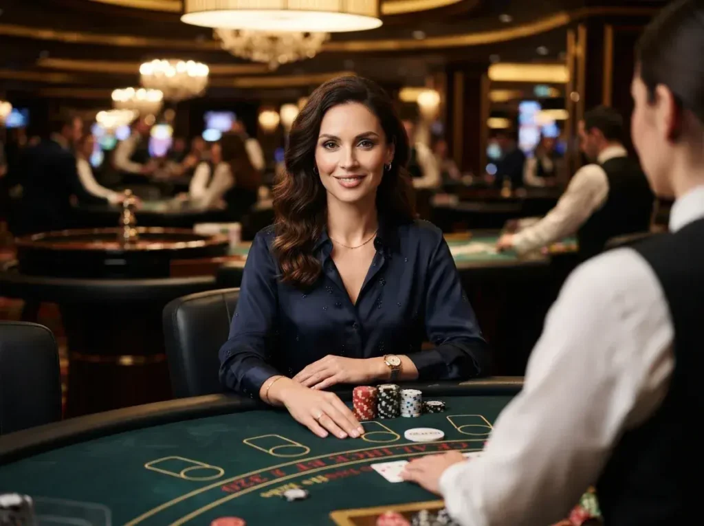 Luxury casino portrait of a stylish woman enjoying a premium gaming experience inspired by og777 casino login.